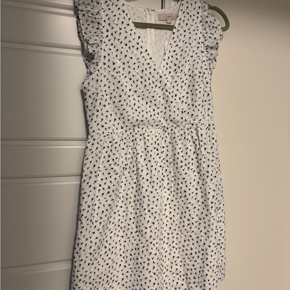 LOFT White Dress with Black Floral Eyelet - Picture 3 of 8